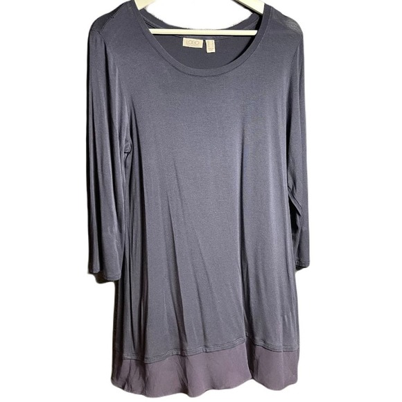 Lori Goldstein LOGO Women's Chiffon Trim 3/4 Sleeve Pullover Tunic Black Medium - Picture 1 of 6